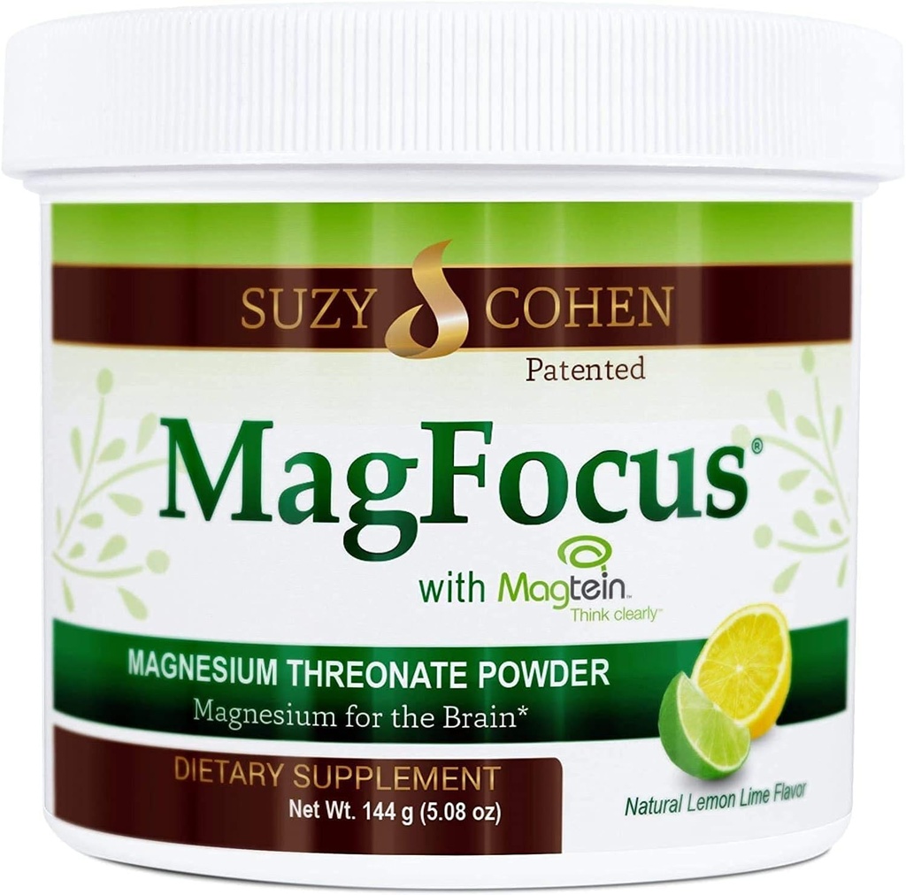 Suzy Cohen MagFocusのマグネシウムの Threonateの粉の食事療法の補足200mg、健康なNerve、サポート認知、エネルギー、骨の健康、ステビア、レモン味、60のサービング