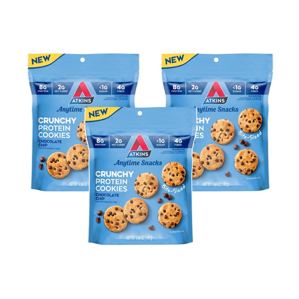 AtkinsのBite-SizedのCrunchy蛋白質クッキー、チョコレート チップ、8g蛋白質、4g繊維、1g純炭水化物、1g砂糖、Ketoの友好的、3袋(袋ごとのサービング)
