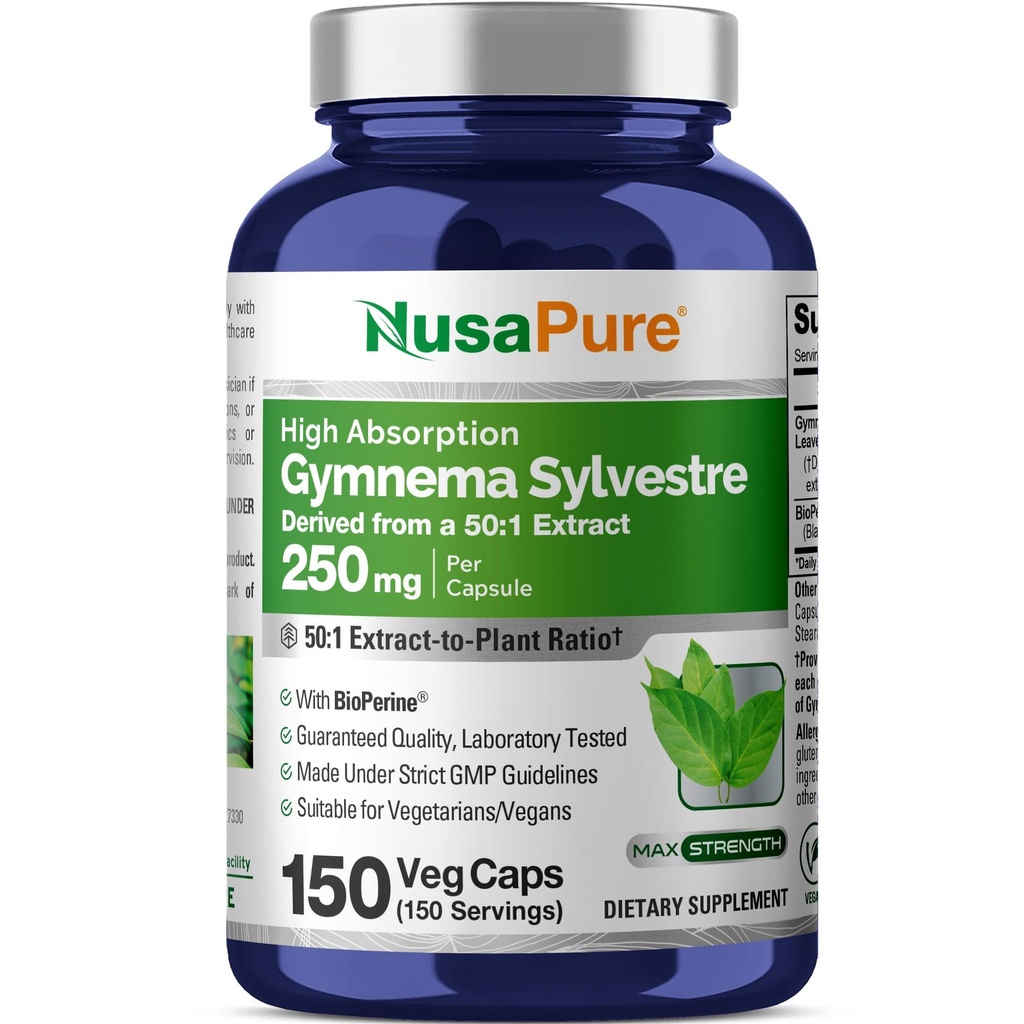 NusaPure Gymnema Sylvestre 50:1 抽出物, 250 ビーガンキャップあたり12,500mg相当 - 150 カウント (非GMO, ビーガン, バイオペリン)