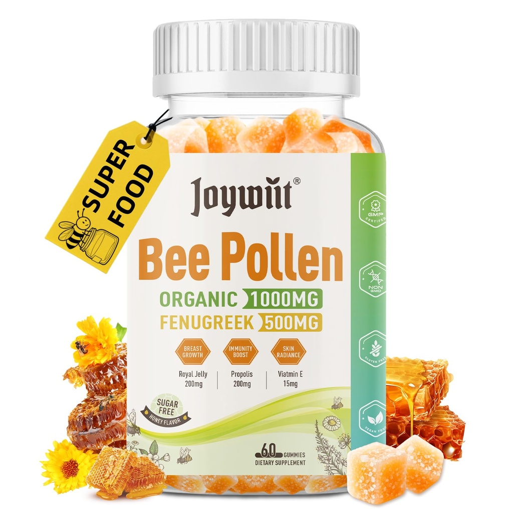 Bee Pollen 1000mgの砂糖の自由なグミ、w/Fenugreek、Royal Jelly、プロポリス、ビタミンE、免除及びスキン ケア、60の計算で豊富な女性のための有機性蜂のPollenのChewableの補足
