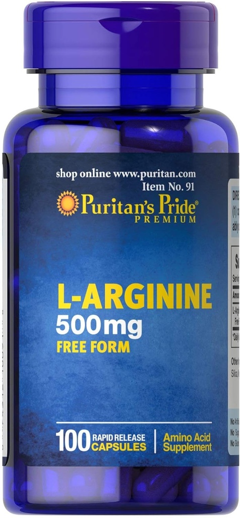 Puritan's Pride L-Arginine 500 mg, Heart Health Support, 100 Count
