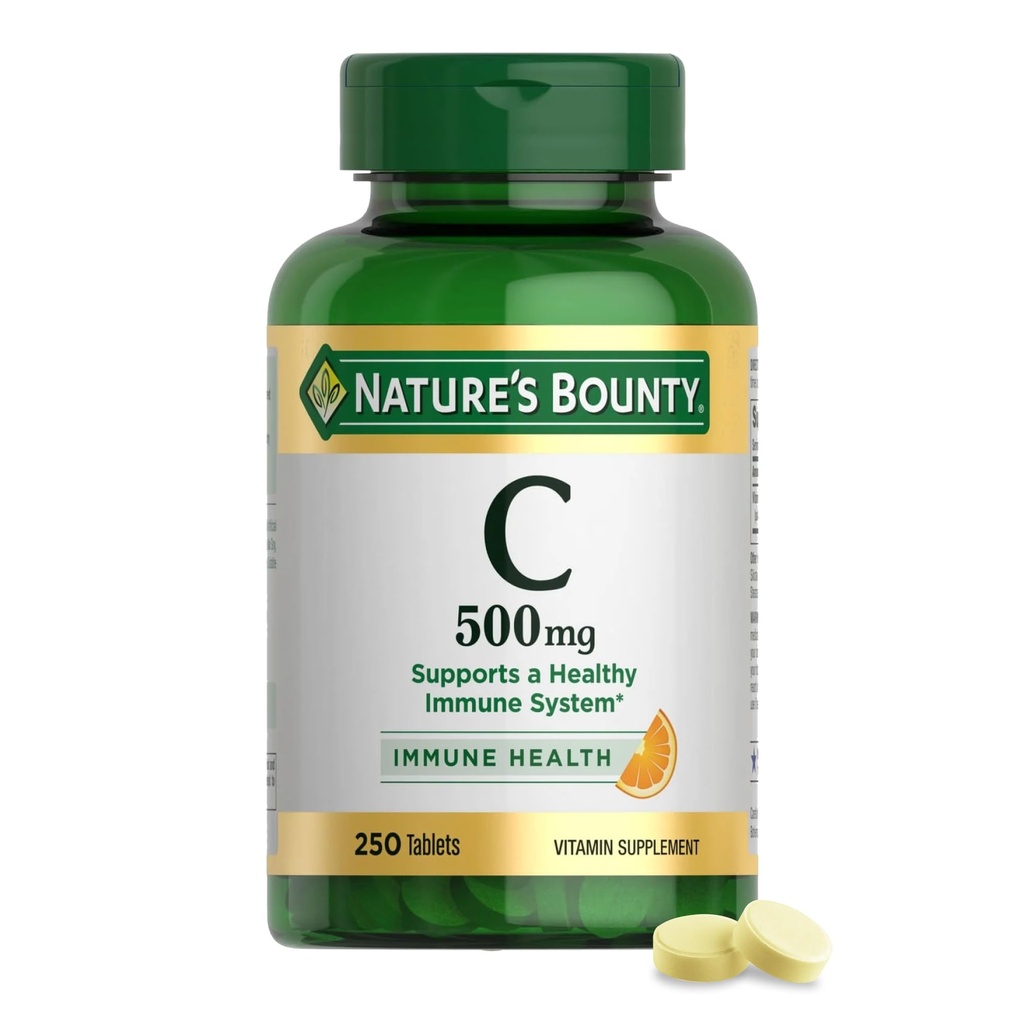 Nature's Bounty Vitamin C 500mgは、健康的な免疫システム、毎日のビタミンサプリメント、250ベジタリアンタブレットをサポート