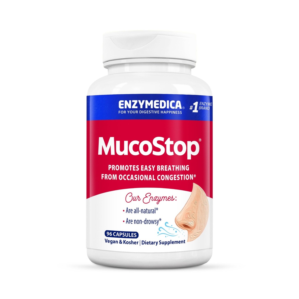 Enzymedica、MucoStop、自然な酵素の補足は、季節的か機会の混雑、容易な呼吸、96の計算を取り除きます
