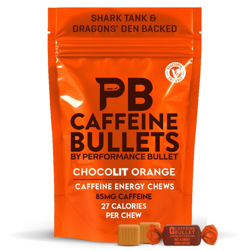 カフェイン弾丸エネルギー咀嚼 - チョコレートオレンジ。 16 * 85mg - ピール、ゲル&ガムよりも高速キック。 ランニング、サイクリング、ゲームのためのスポーツサイエンス。 プレワークアウトの耐久性ブースト。