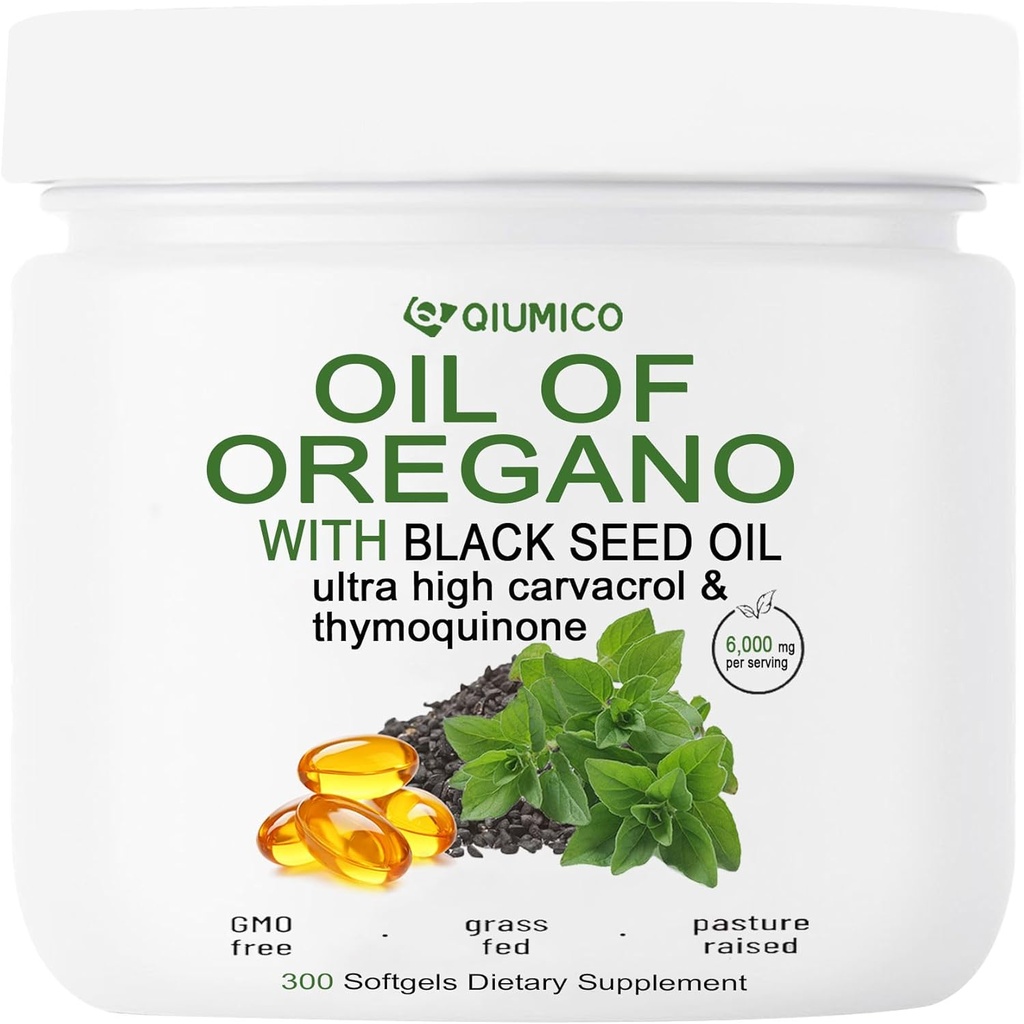 ブラックシードオイルソフトゲル、オレガノオイルカプセルオーガニック、ブラックシードオイル200mg、300カウントとオレガノオイルの2