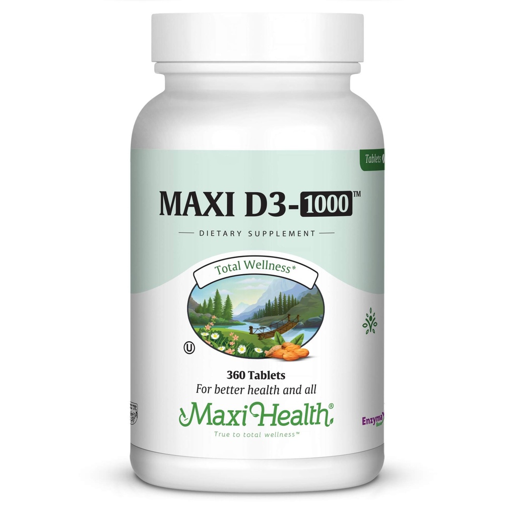 Maxi-Health ビタミン D3 1000 IU - 健康な筋肉機能、骨の健康および免疫サポート - 360 錠 - 大人のための最高のコシャサプリメント