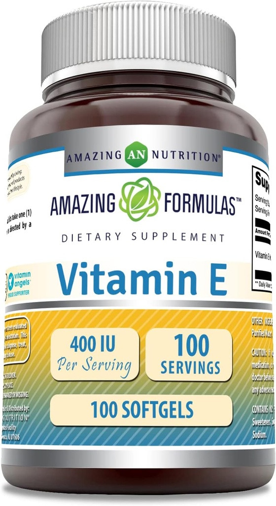 アメイジングフォーミュラビタミンE 400 IU サービングサプリメント | 非GMO | グルテンフリー (100 Softgels)