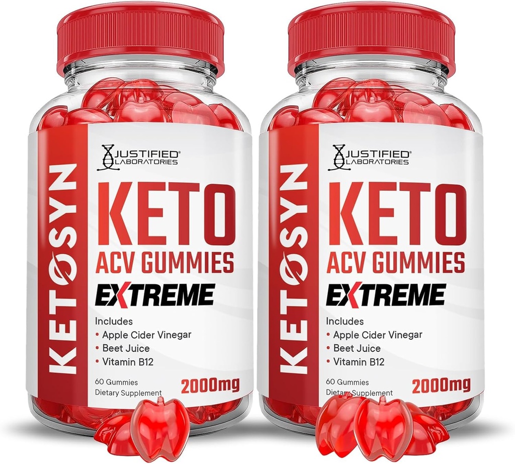 Justified Laboratories (2 Pack Ketosyn Keto ACV Gummies Extreme 2000MG Ketosyn Keto Gummies Apple Cider Vinegar Formulated with Pomegranate Beet Juice Powder B12 Vegan Non GMO 120 Gummys