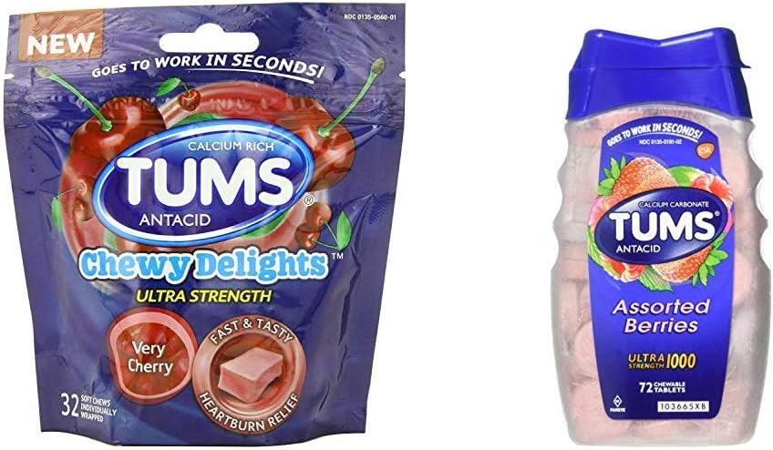 Tums Chewy Delightsの柔らかい咀嚼、非常にチェリー、32count及びTumsの超強さ1000のAntacidの分類されたベリー、72のタブレット