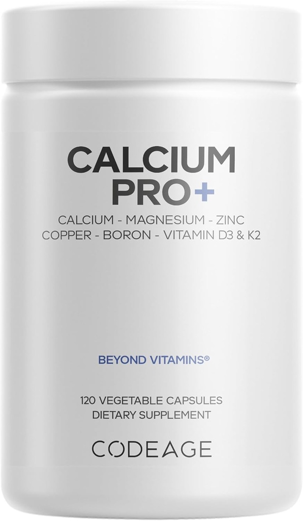 Codeage Calcium 250mg Supplement, Vitamin D3, Magnesium, Zinc, Copper, Boron, Vitamin K2-2-Month Supply - Elemental Calcium Pills & High Calcium Vitamins, Non-GMO - 120 Capsules