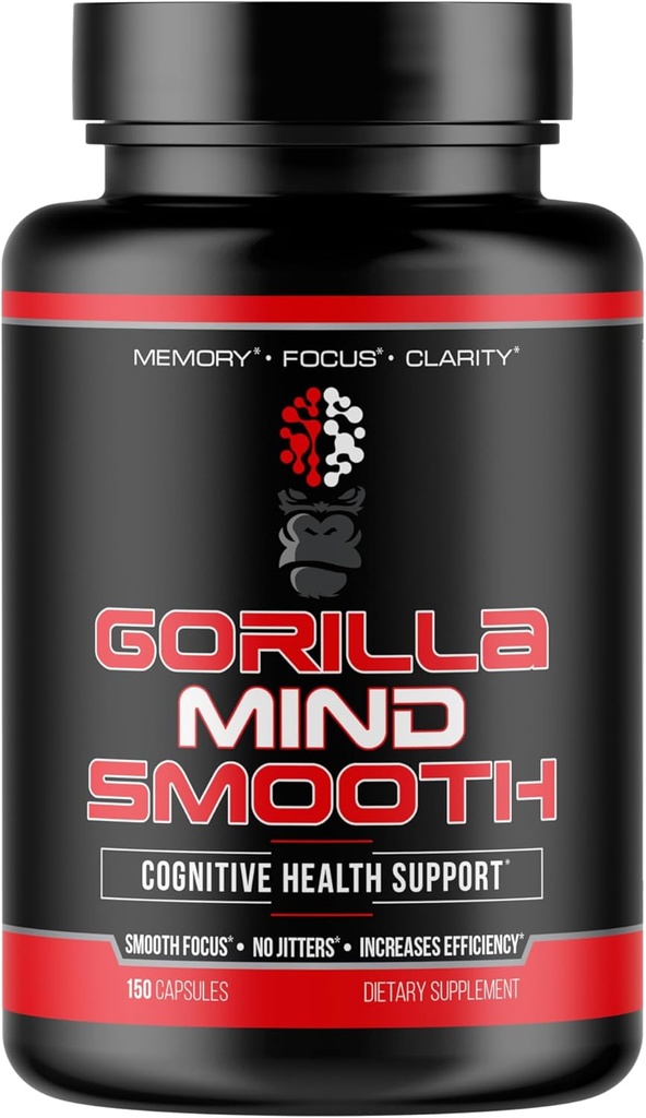 Gorilla Mind Smooth Nootropic Formula - Best Non-Stimulant Productivity Supplement/Memory · Focus · Mental Clarity · No Jitters / 90 Capsules