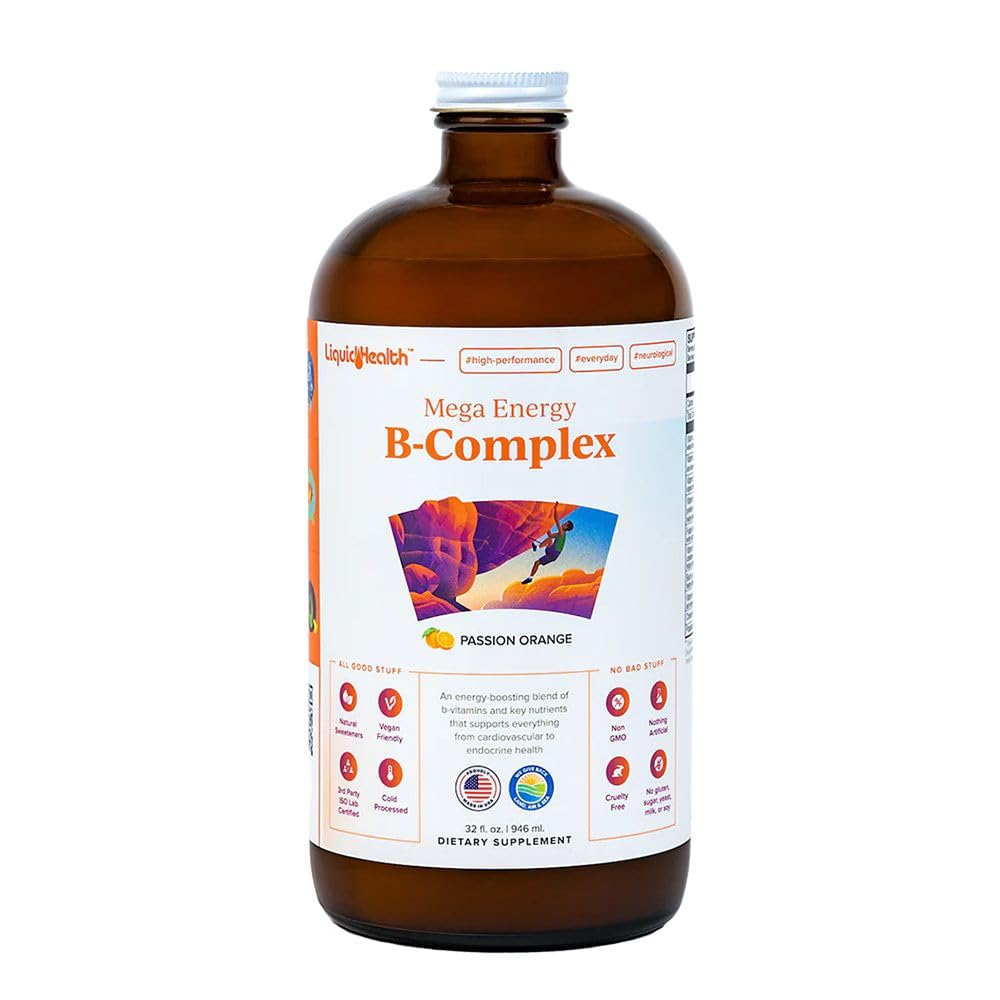 LIQUIDHEALTHメガエナジーメチル化されたBコンプレックス、大人の液体のビタミンの補足-エネルギーを増加して下さい、圧力及び疲労を取り除きます、免疫サポート、中心及び腸の健康-米国、ビーガン、砂糖なし(32のoz)で作って下さい