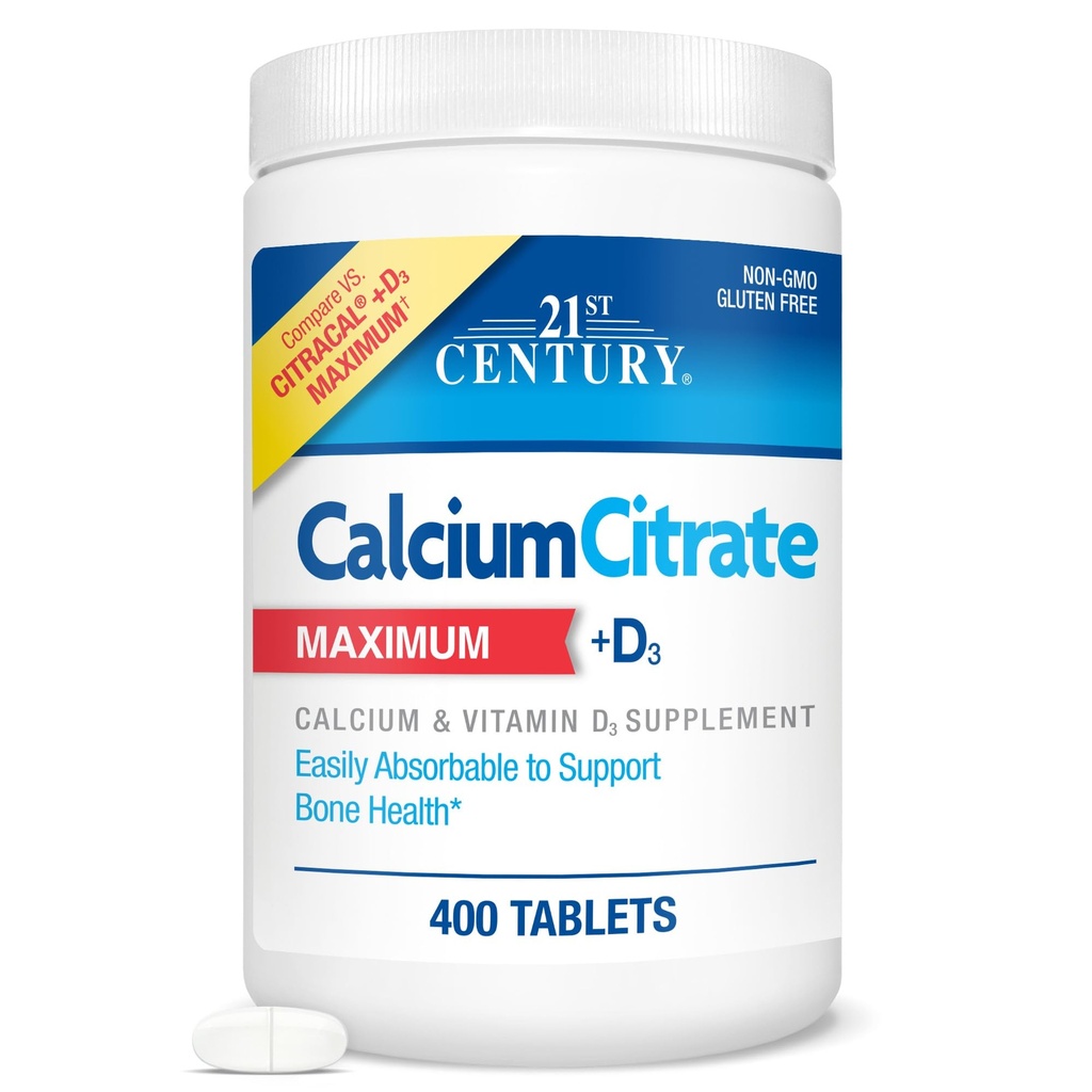 21stの世紀のビタミンのCalciumのクエン酸塩プラスD3の最高のタブレット、400の計算