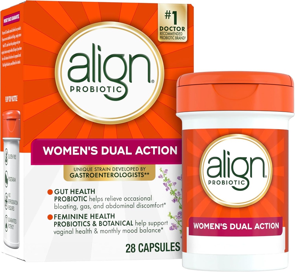 Align Probiotics、女性の二重行為、女性のための腟のプロバイオティクス、腟の健康サポートのための女性のプロバイオティクス、消化器の健康のためのプロバイオティクス、28のプロバイオティック カプセル