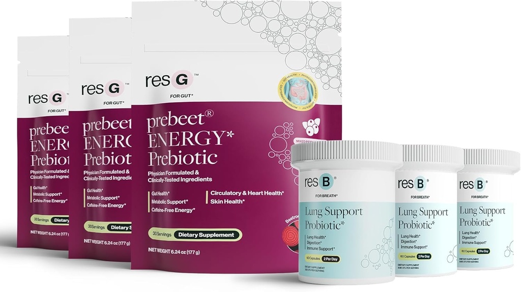 パワーグットバンドル - Lung Probiotic&GLP-1 Prebiotic、臨床的に試用された呼吸器の健康サポート&代謝ブースト、サプリメントビタミン - resB(90のサービング)&プレビート(90のサービング)