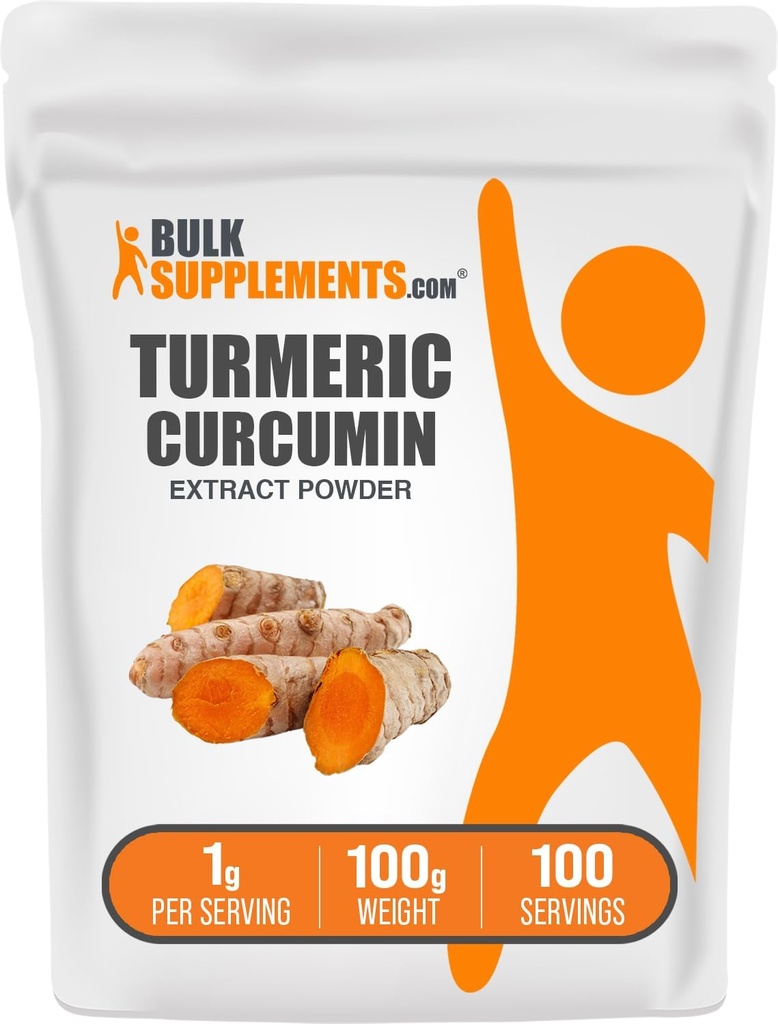 BulkSupplements.com Turmeric Extract Powder - from Turmeric Root, Curcumin Supplements, Turmeric Curcumin Powder - Gluten Free, 1g per Serving, 100g (3.5 oz) (Pack of 1)