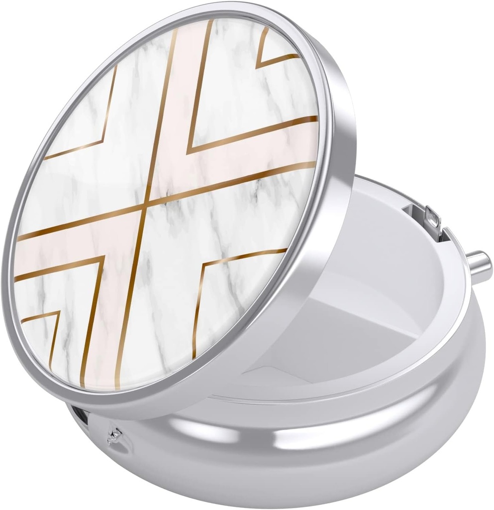 Nipichshaの丸薬箱、財布及びポケットのための小さい丸薬の箱、かわいい旅行薬のオルガナイザー、ビタミン、薬、魚油及び補足、幾何学の大理石を握る携帯用薬の容器のホールダー