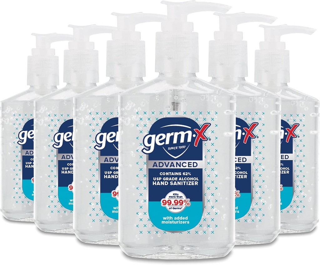 Germ-X の高度手のSanitizer、非乾燥の保湿の明確なゲル、即刻および無リンス フォーミュラ、学校の供給の大学、ポンプ ビン、8 Fl Oz (パッキング6)