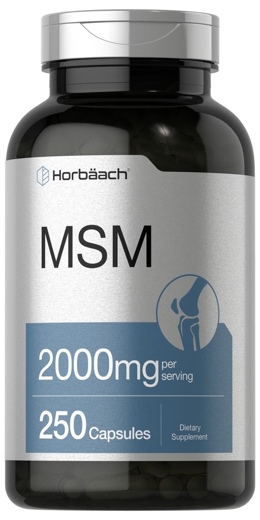 ホルバハMSMサプリメントカプセル | 2000mg | 250カウント | 非GMOとグルテンフリーフォーミュラ | メチルスルフォニルメタン