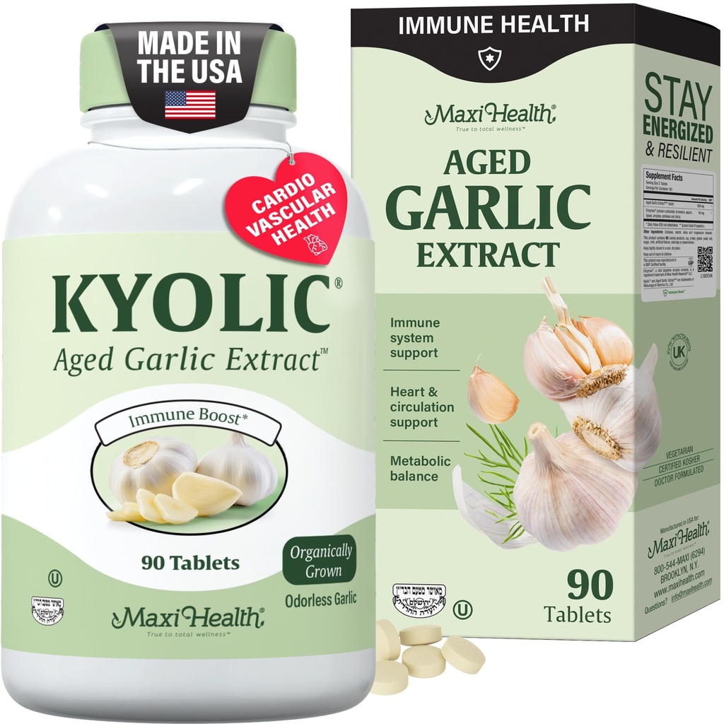 Maxiの健康のKyolicの有機性ニンニクの補足 - Kyolicの老化させたニンニクのエキスが付いているKosherのニンニクのタブレット-ベジタリアンのニンニクの丸薬(90の計算)