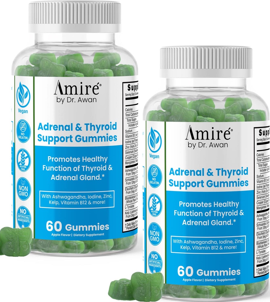 Awan Thyroid Support Gummies博士によるAmireは、Thyroid、Kellp、Selenium、Ashwagandhaの健全な機能を推進し、エネルギー、免疫、メタボリズム、120ct、60day供給を改善する