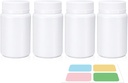 White Pill Bottle, Empty Medicine Bottles with Screw Caps for Pills Capsules Vitamins, Food Grade Plastic Medicine Containers with Labels for Travel (3.4oz/100ml, 4 Pcs)