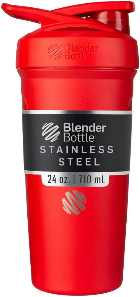 BlenderBottle Stradaのシェーカーのコップはワイヤー ウィスク、24Ounce、赤いステンレス鋼の水差しを絶縁しました