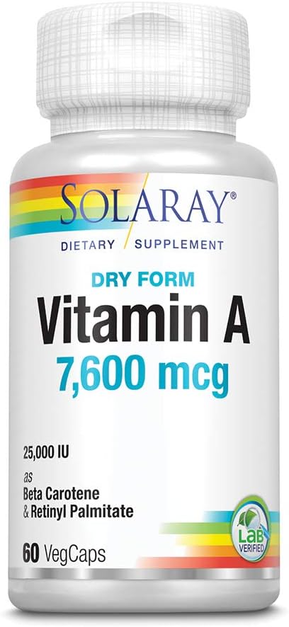 Solaray、ドライフォームビタミンA、7,500 mcg、60 VegCaps