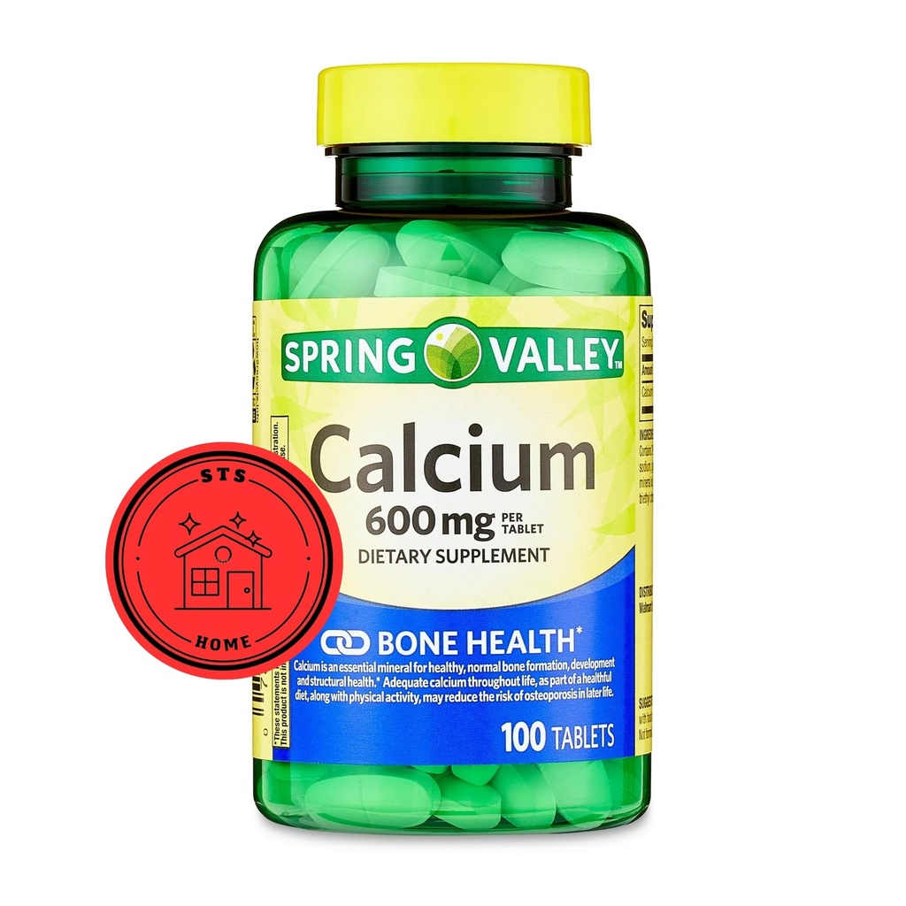 スプリングバレーカルシウム600mg、100錠|カルシウムサプリメント600mg|カルシウムサプリメント+STSステッカー。