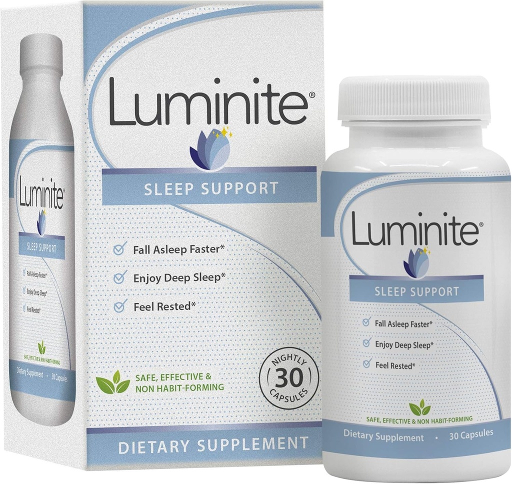 ルミナイト睡眠サポート - 夜間睡眠補助サプリメント - L-Tryptophan、Melatonin、Chammomile - ノンハビット成形、30カウント