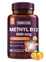 ビタミンB12サブリンガル, エネルギー生産のためのメチルコバラミン5000mcg, エネルギー, ネルブ & セルサポート, ナチュラルピーチ風味, ビーガン, ゼロ砂糖, 90 高速分解錠