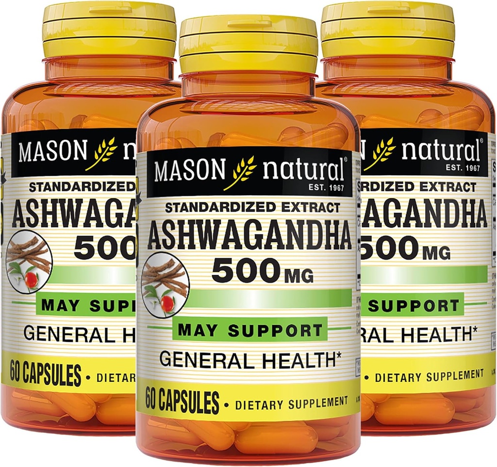MASON NATURAL Ashwagandha 500のmgの圧力及びエネルギー サポート、草の補足、180日の供給のための適応物質