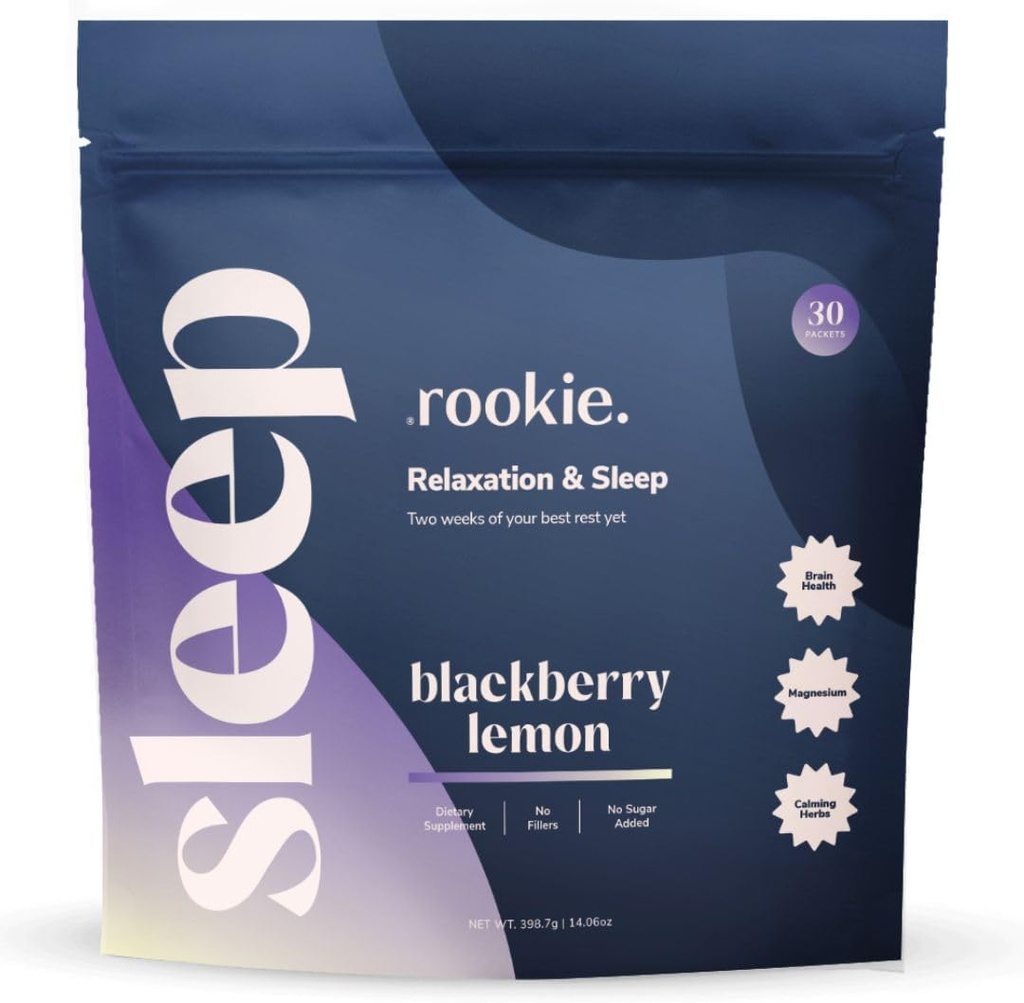 Rookie Wellness Sleep - 天然睡眠補助剤(180mgのマグネシウムビスグリシン、1mgのメラトニン、Valeian Root、&パッションフラワー)、Tranquility & Sleep(30パック、ブラックベリーレモン)を推進