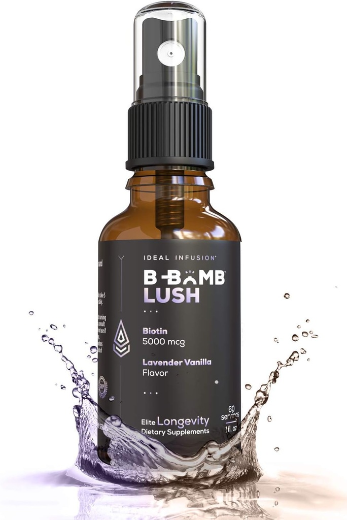 理想的な注入のB-Bomb LushのBiotinの液体のスプレー:有機性ラベンダーのバニラ- 5000mcg、厚さおよび容積のための毛の成長のビタミン-皮の健康、より強い釘、Keto、ビーガン