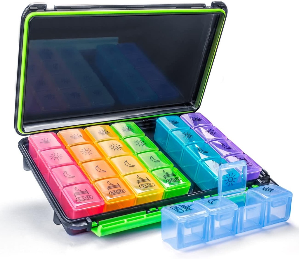 週刊Pillのオルガナイザー、7日のPill箱(4-Times-A-Day)は、Pills/Vitamin/Fish Oil/SupplementsにMoisture-Proofの設計Pillの箱と旅行のためのポータブル