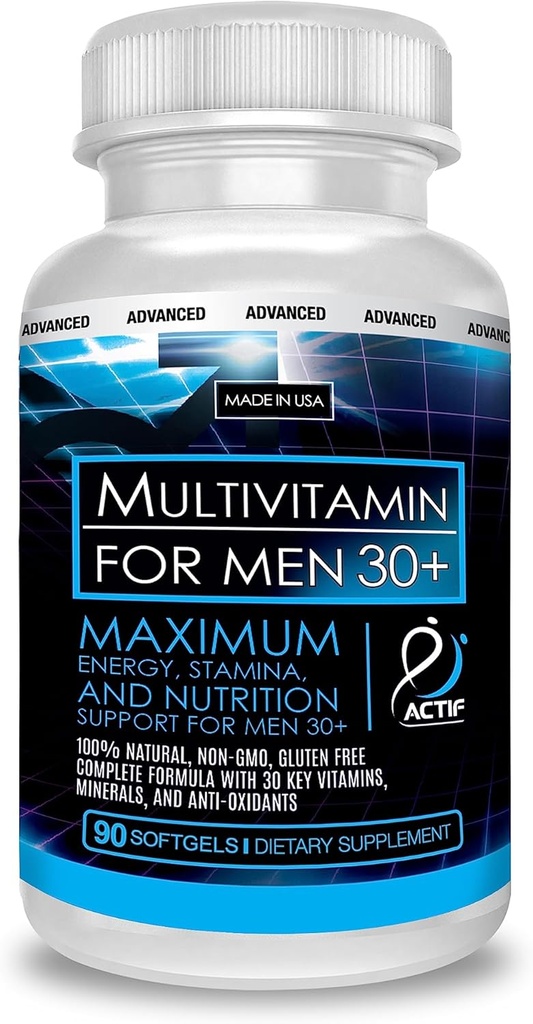 ACTIF Organic Multivitamin for Men Age 30+ with 30 Organic Vitamins and Organic Herbs, Non-GMO, Made in USA, 90 Count