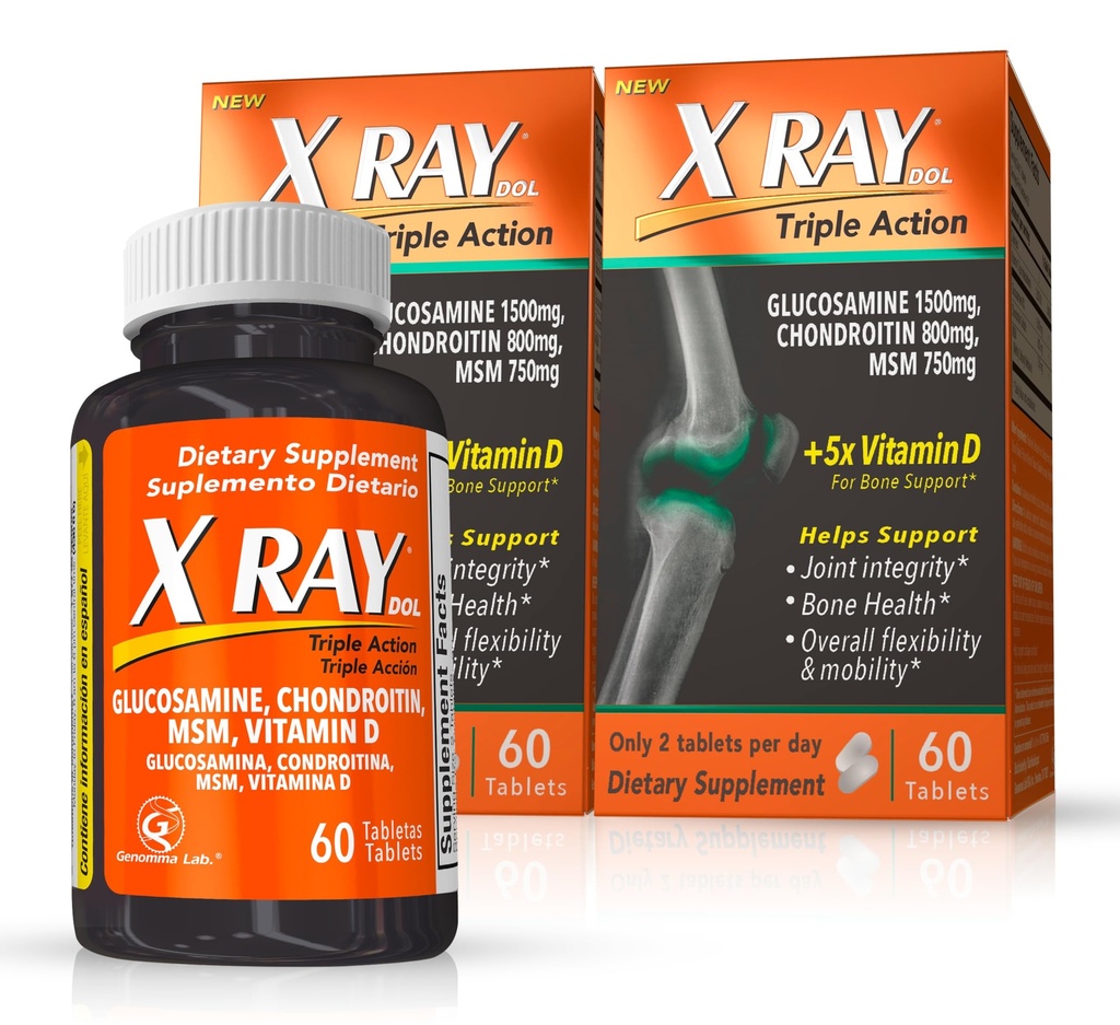 X 光線Dolのグルコサミン1500mgのTriple行為の共同サポート補足、コンドロイチン800mg、MSM 750mgおよび健康な接合箇所のための5XビタミンD、骨及び軟骨-びんごとの60の計算- 2のパック