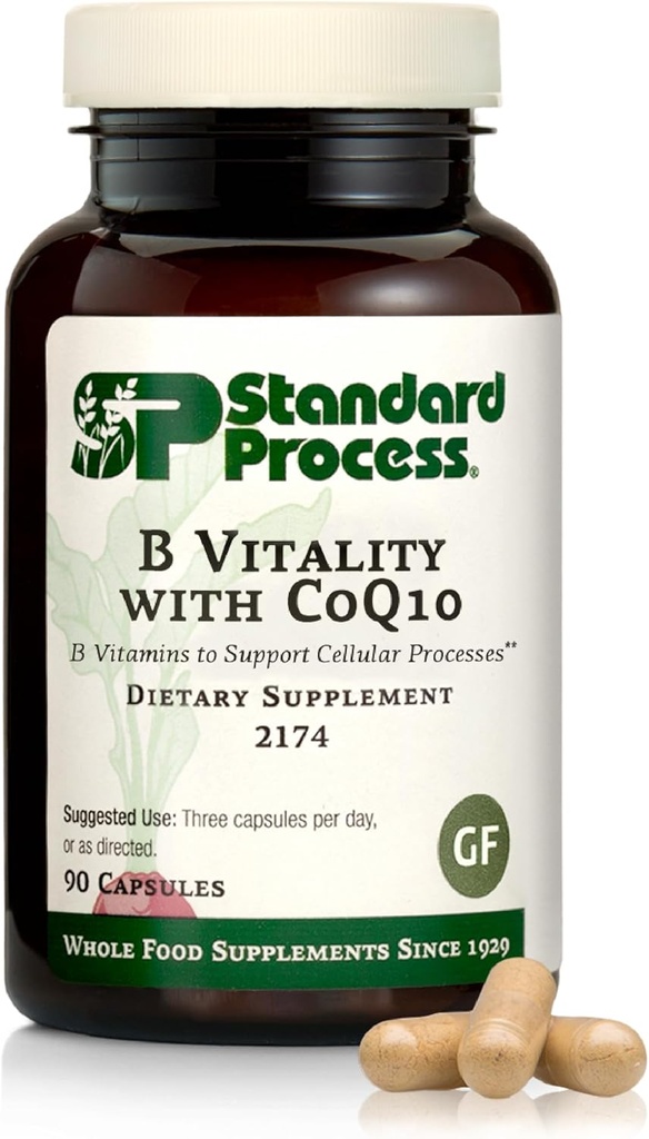 Standard Process B Vitality with Coq10 - Cellular Health Supplement with Biotin, Vitamin B12 & Folate - Vegan, Gluten-Free & Non-Dairy - 90 Capsules (30 Servings)