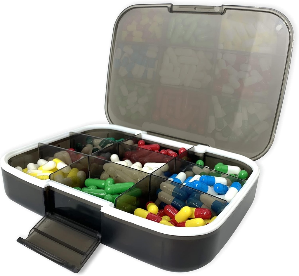 大きい丸薬のオルガナイザー、7.7x5.7」旅行ビタミン箱のlightproof 9のコンパートメントの携帯用丸薬の箱はディスペンサーの湿気の証拠の丸薬の容器を補います