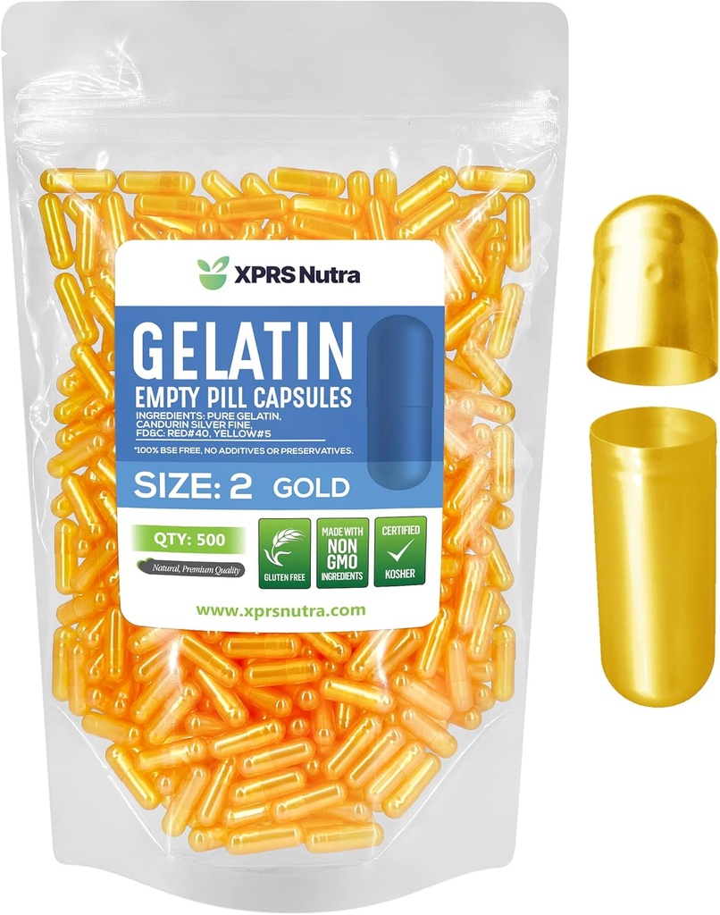 XPRSのNutraのサイズ2の空のカプセル- 500の計算の空のゼラチンのカプセル-Pills DIYのカプセルの詰物-Do-It-Yourselfの補足(金)のための純粋な牛ゲルの帽子