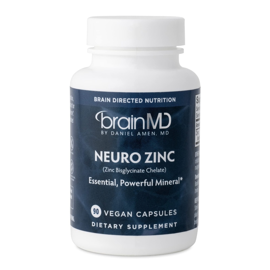 BRAINMD Dr Amen Neuro 亜鉛 - 90 カプセル - 25 mg 亜鉛 ビスグリクリン酸塩 - グルテンフリー - 90 サービング