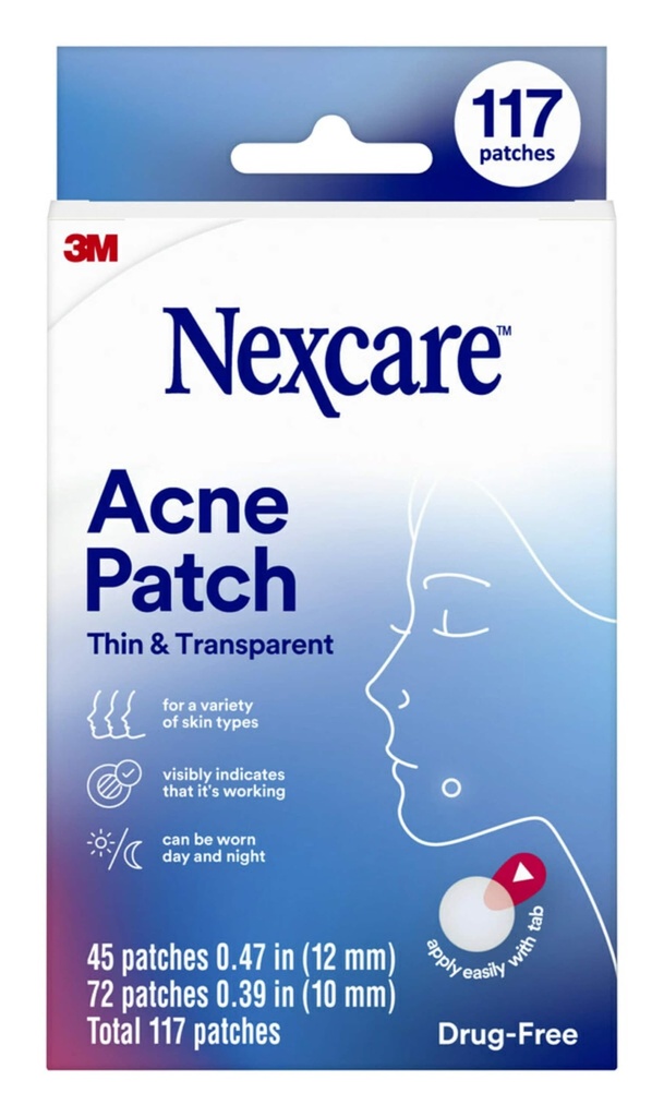Nexcare 薄く、透明なアクネのパッチ、皮カバーは Clogged の気孔から Pus およびオイルを吸収します、ハイドロコロイドとなされるタブはさみ金から容易な取り外しを可能にします - 117 の丘疹パッチ