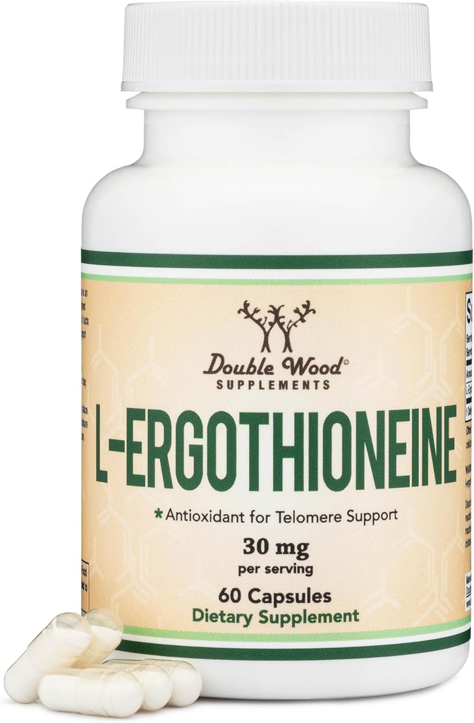 Ergothioneine Supplement (EGT) 30mg of Pure, Plant-Based L-Ergothioneine Per Capsule, 60 Count (May Support Longevity and Healthy Aging) Non-GMO, Gluten Free, Vegan Safe by Double Wood