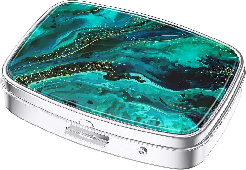 Nipichshaの丸薬箱、財布のための小さい丸薬箱及びポケット、かわいい旅行薬のオルガナイザー、ビタミン、薬、魚油及び補足、海洋の大理石を握る携帯用薬の容器のホールダー