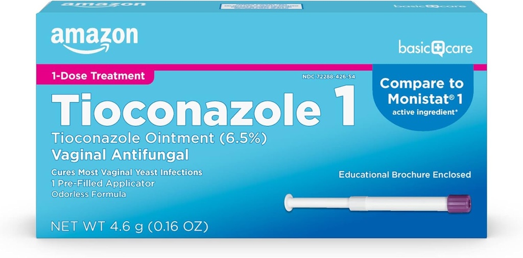 基本的な心配Tioconazoleの軟膏6.5のパーセント、1線量の処置、女性のための腟のイースト感染症の処置、フェミニン ケア、0.16オンス(パッケージ1)