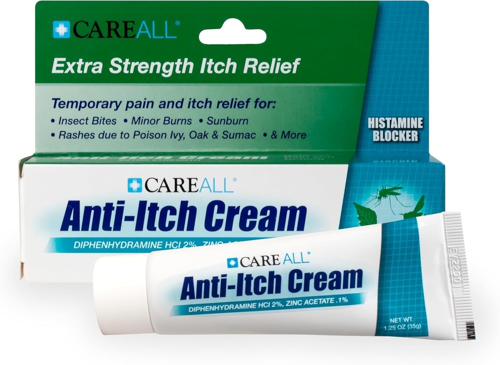 CareAllの反イッチのクリーム1.25ozヒスタミンの妨げる、Diphenhydramine HCI 2%のTopicalの鎮痛剤及び亜鉛アセテート0.1%の皮の保護剤は共通の屋外のかゆみからの一時的な苦痛および反発の救助を提供します