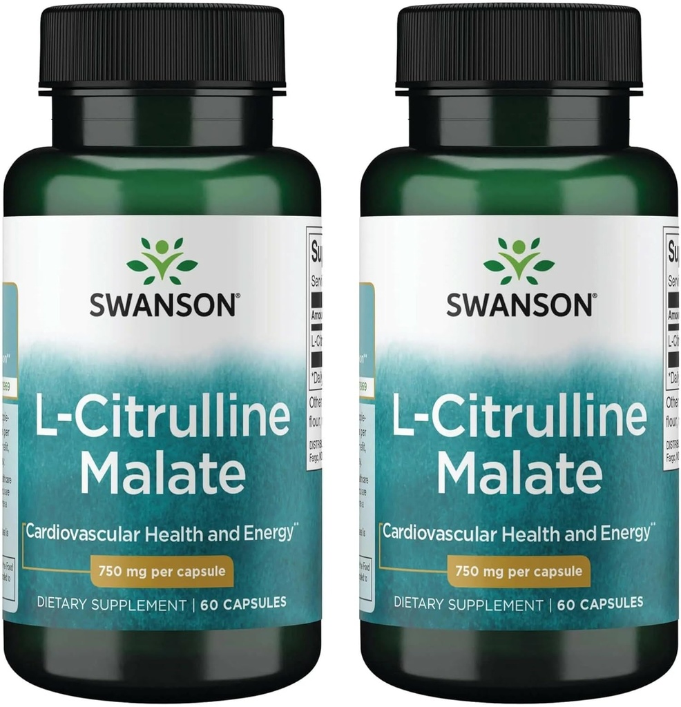 Swanson L-Citrulline Malate - エネルギー生産と健康な血液循環を促進するアミノ酸サプリメント - 全体的なウェルネスをサポートナチュラルフォーミュラ - (60カプセル、750mg各) (2パック)