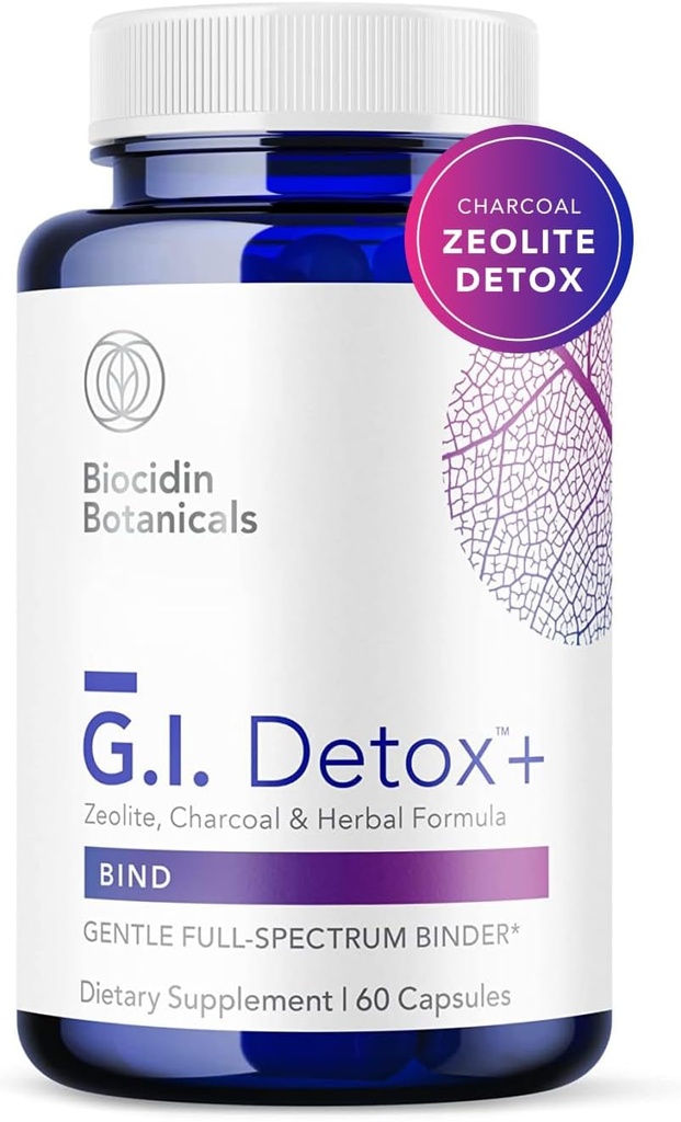 Biocidin G.I.デトックス+ シリカと活性炭バインダー&ゼオライトデトックスサプリメント - ビン&クリアトキシンの助け - フルボディクレンジングをサポートし、ブロッティングを削減することができます(60カプセル)