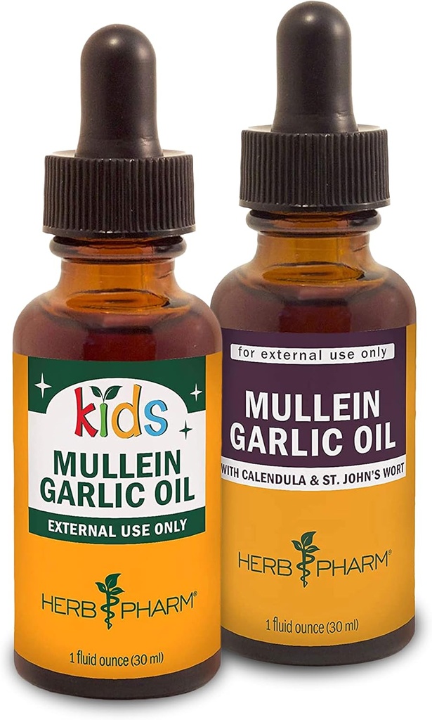 Herb Pharm Mulleinのニンニクオイル、1つのOzおよび子供のMulleinのニンニク油、1つのOzの草のギフト セット