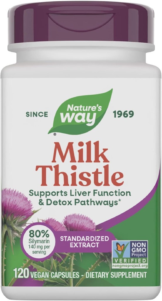 Nature's Way Milk Thistle, 肝臓機能をサポート & Detox Pathways*, 175 mgミルクアザミ種子抽出物は、サービングあたり80%のシリマリンに標準化, ビーガン, 120 カプセル (パッケージ 5 月 Vary)